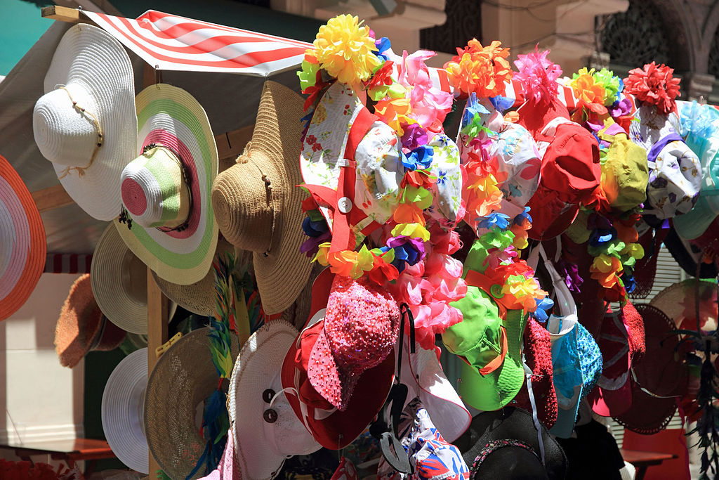 Hat stand at the Rio Antigo Fair on Rua do Lavradio